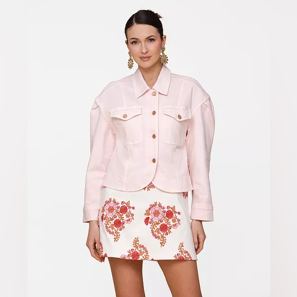Avec Les Filles Curved-Hem Shacket Xs Pink Denim Cotton